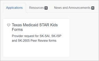 Select Applications tab and choose Texas Medicaid STAR Kids Forms